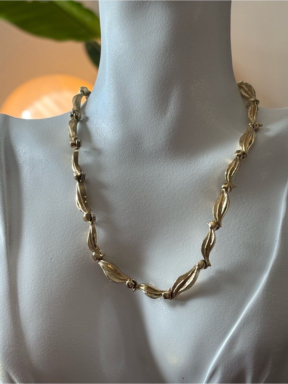 Vintage St. John Gold Tone Leaf Link Necklace